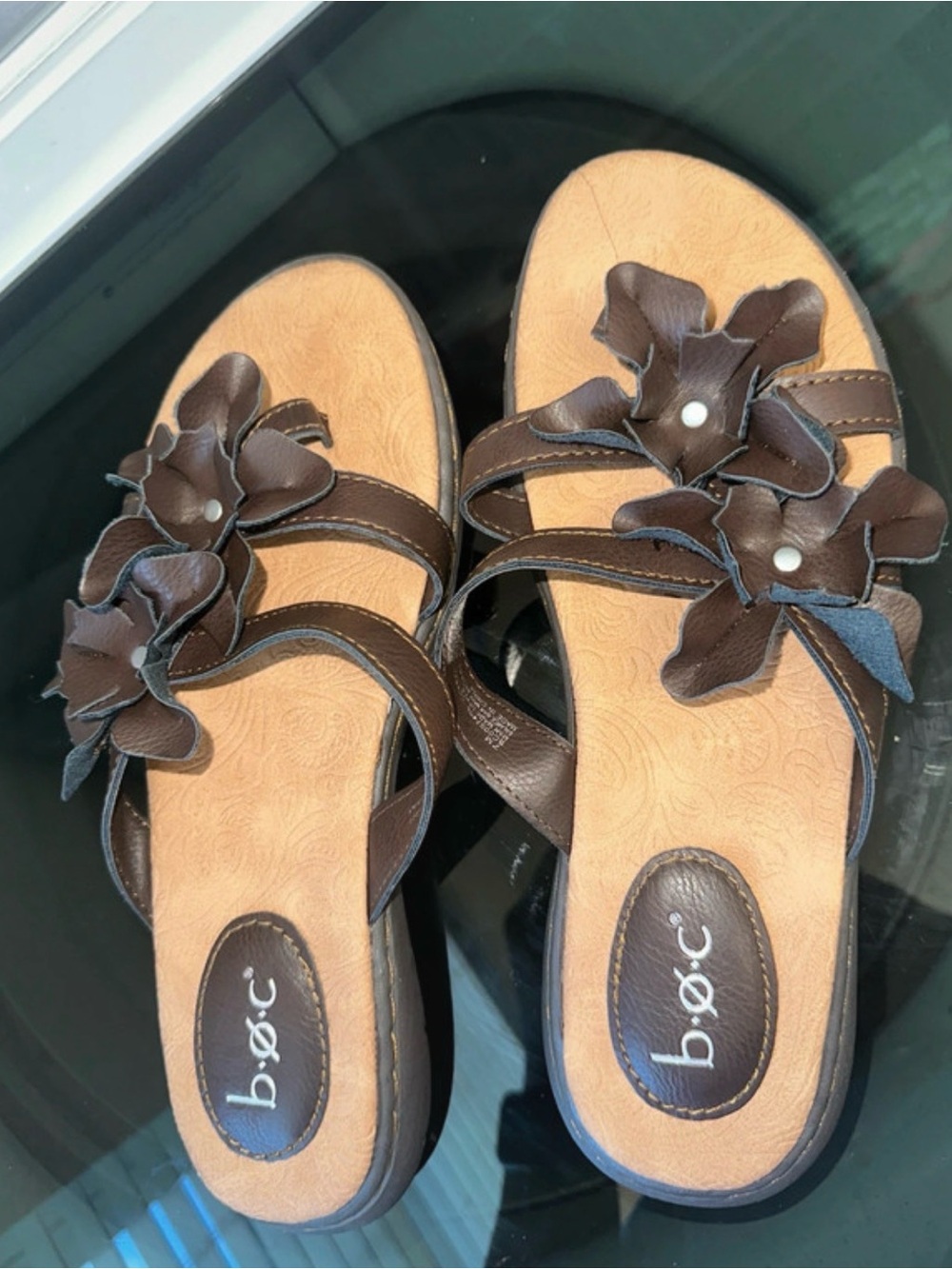 Brown Floral Slide Sandals for Women